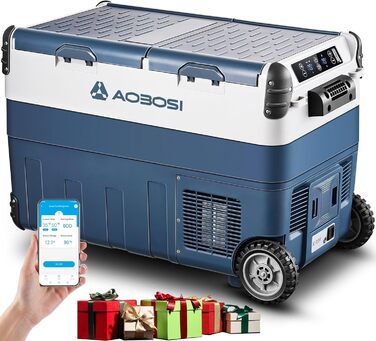 Холодильник автомобільний AAOBOSI Kompressor 40L з двозонним охолодженням (-20°C до 20°C), 12V/230V, для авто, вантажівок, човнів, кемпінгу та риболовлі, блакитний