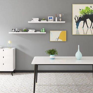 Полиця настінна WOLTU Volato набір 2 шт, плаваюча, для CD/DVD, книг, дерево, 110x22.9x3.8 см, біла глянцева RG9483ws-2