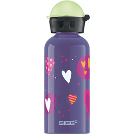 Дитяча пляшка для пиття SIGG Glow (0,4 л), Дитяча пляшка для пиття SIGG Glow з герметичною кришкою, алюмінієва легка пляшка для пиття Glow Heartballoons (Повітряні кулі Glow Heartballoons), що не містить забруднюючих речовин, з герметичною кришкою.