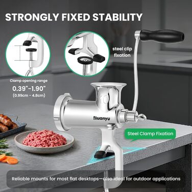 М'ясорубка ручна Huanyu з нержавіючої сталі та насадкою для ковбас, посудомийна, розмір 10