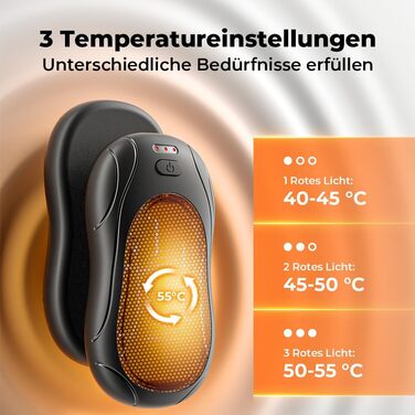 Електричні грілки для рук 2 шт. з магнітним кріпленням, 6000mAh, 3 режими нагріву, USB-зарядка, для кемпінгу, подорожей, офісу, чорний, 11.2*2.35*14 см