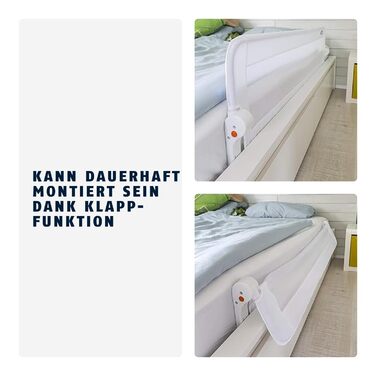 Бортик для ліжка ABUS Eric для немовлят та дітей - захист від випадання для батьківських, дитячих та сімейних ліжок - складаний для подорожей - білий, 150 см