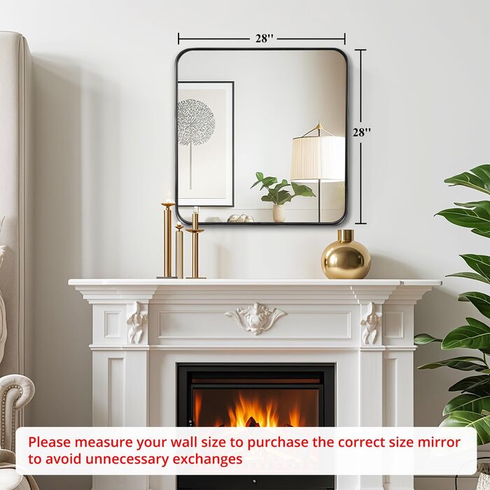 Дзеркало для ванної кімнати Fabuday, 61 x 76,2 см, без рами, для ванної, спальні, в стилі кантрі (Чорний)