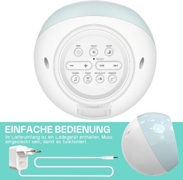 Дитячий ліхтарик-годинник Kinderwecker: тренажер сну, звукова машина, таймер, 9 кольорів - для хлопчиків та дівчаток (синій)