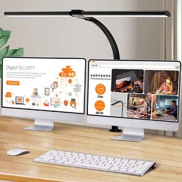 LED настільна лампа LOTTBUTY з гнушим шийкою, 24W, 80см, для офісу та дому, регулювання яскравості, денне світло, чорний колір