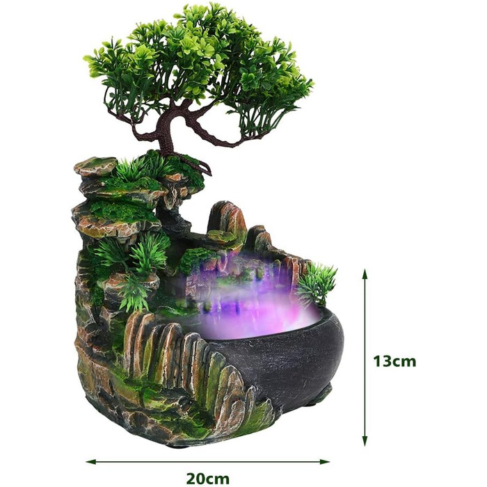 Кімнатний фонтан Zimmerbrunnen з LED підсвічуванням та водоспадом, з полирезину, з насосом