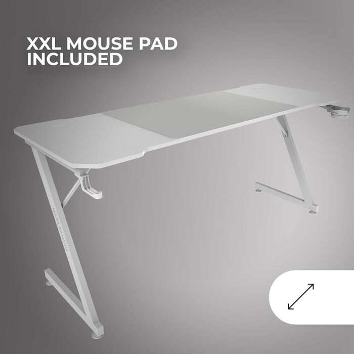 Стол Mars Gaming MGD-ERGOPRO: електричний, регульована висота 73-118 см, карбонова поверхня, металева конструкція, підставка для навушників, керування кабелями, 110x60 см, білий