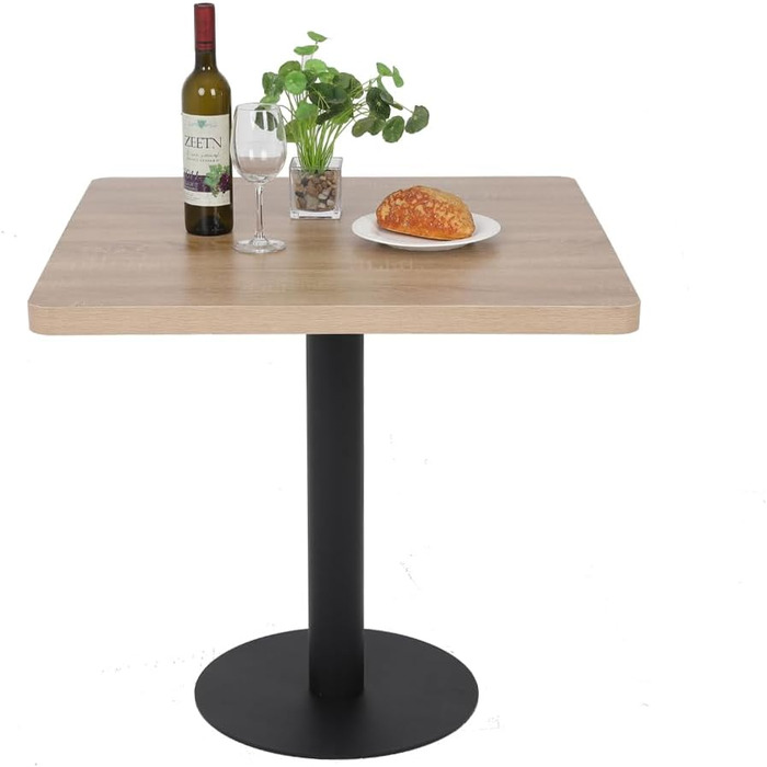Кухонний стіл Mingone 80x80 см з дерев'яною стільницею та металевими ніжками. Квадратний стіл для кухні, вітальні, балкону або їдальні. Розміри: 80x80x75 см. Зі стилізованою під дуб стільницею.
