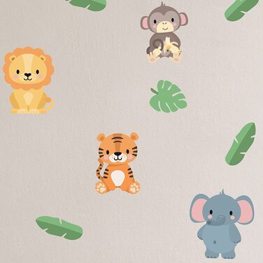 Наклейки на стіни для дитячої кімнати, наклейки на стіни для дітей з сердечками, самоклеючі рожеві сердечка (набір з 36 малюнків) (тварини джунглів)