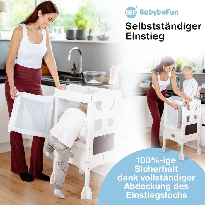 Навчальний столик-сходинка для дітей від 1 року - стійкий, збірно-розбірний, з сіткою безпеки 360°, білий