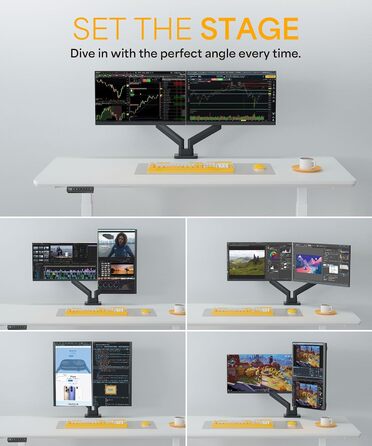 Кріплення для двох моніторів Neatzon – 13–32 дюйми, до 10 кг на кріплення, регулювання висоти, VESA 75x75 / 100x100, управління кабелями, NZ-ARM-04