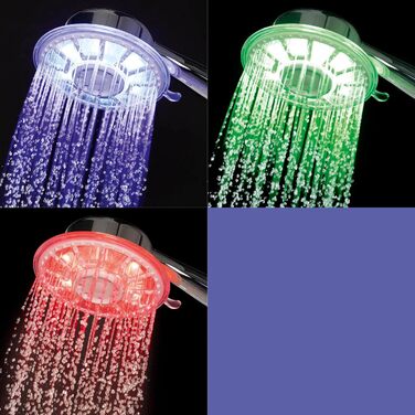 Світлодіодна душова лійка EASYmaxx Відображення часу прийняття душу кольоровими світлодіодами Акумулятори не потрібні працює з гідроенергетикою Підходить для всіх наявних у продажу душових шлангів З 2 типами струменя хромований