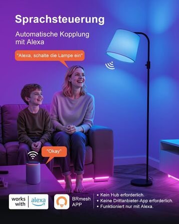 Світлодіодна торшер DUSKTEC RGB для вітальні, смарт-лампа з димером, керування через додаток, тепле та холодне біле світло, 10W, 1200LM, аркова лампа для читання, приліжкова лампа