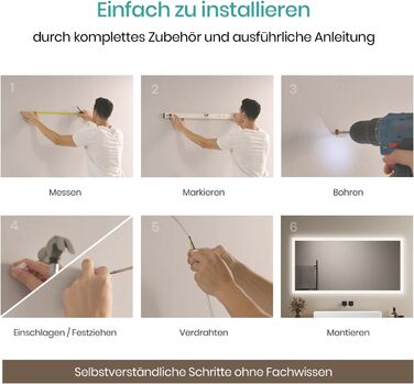 Дзеркало для ванної кімнати EMKE з підсвічуванням 120x60 см, тепле біле світло 3000K, вбудований вимикач, антизапар, 2 кольори світла