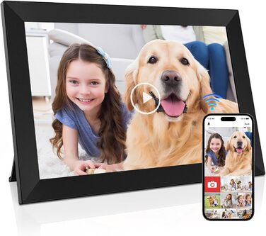 Цифровий фоторамка GGUA WiFi 10.1 дюйма з сенсорним екраном IPS, 32GB, автоматичне обертання, Frameo App, чорний