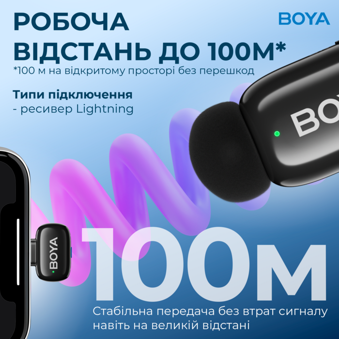Бездротовий петличний мікрофон BOYA mini-16 Lightning Black