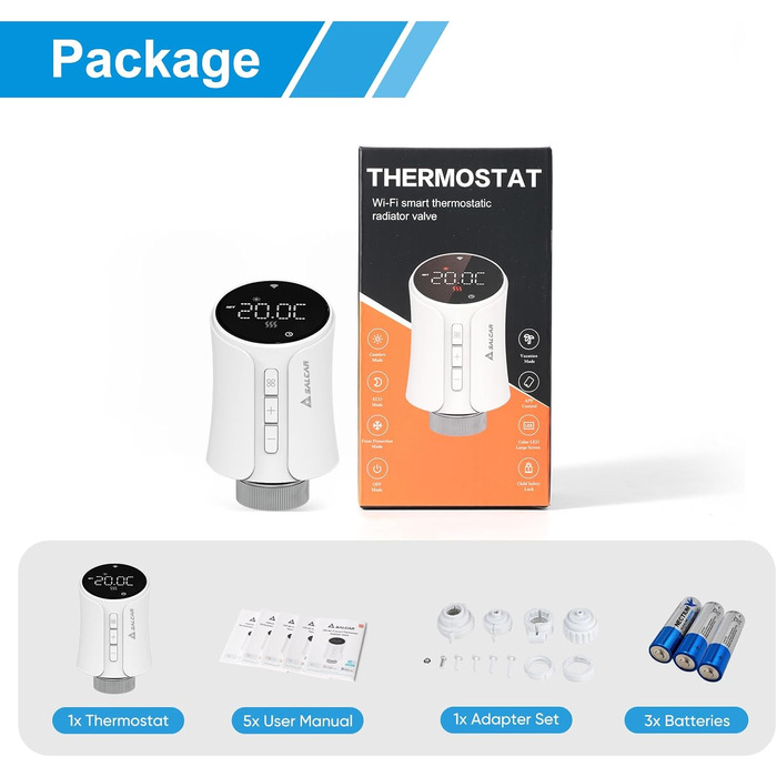 Розумний термостат для радіатора Salcar WiFi, сумісний з Alexa та Google Home, програмований, Tuya Smart, без шлюзу