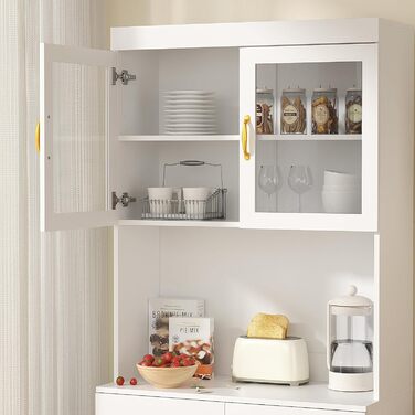 Кухонна шафа VOWNER з робочою поверхнею, буфет на 4 дверцята, шафа-вітрина, буфет з регульованими полицями, 80 x 40 x 180 см, для кухні, вітальні, офісу, їдальні (білий)