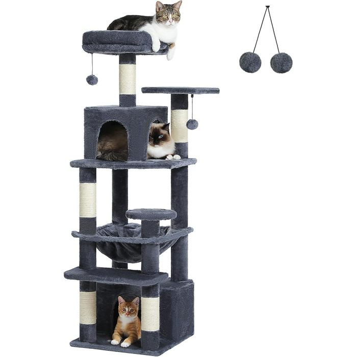 См, Cat Trees, 2 сідала, подвійні кабіни, кошик, кімнатний, темно-сірий, 184