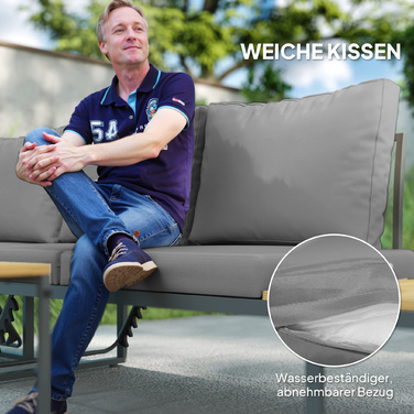 Набір вуличних меблів, розширюється до 6 місць, кутова вулична зона відпочинку зі столиками, сталевий каркас, регульовані спинки, сірий