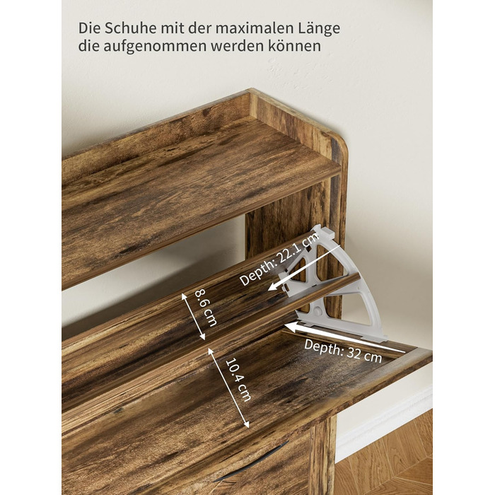 Шафа для взуття з 2 відкидними дверцятами, полиця для взуття в передпокій, вузька шафа-кіпер для взуття з 4 полицями, тумба для взуття з металевими ніжками, органайзер для взуття з дерева для стіни, 80x23,8x101,7 см, Білий (Коричневий)