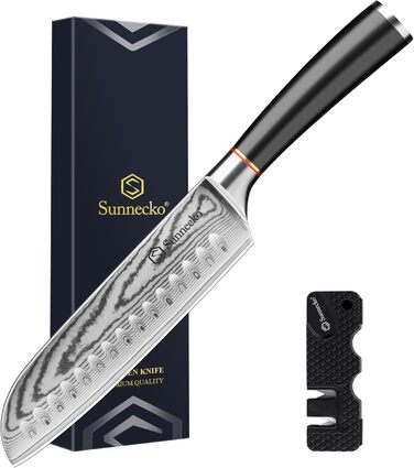 Ніж Sunnecko Дамаск 20см: професійний кухонний ніж з високоякісної сталі Дамаск - гострий ніж для м'яса, стейків, овочів. Ідеальний подарунок для кухаря.