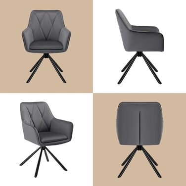 Набір обідніх стільців Lestarain 4 шт., поворотні, для кухні, спальні, вітальні, м'які з підлокітниками та спинкою, металеві ніжки, оксамит, темно-сірий