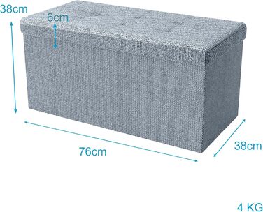 Лавка складна INTIRILIFE 76x38x38 см - Куб сидіння з кришкою, місце для зберігання, тканина, Rock Grey