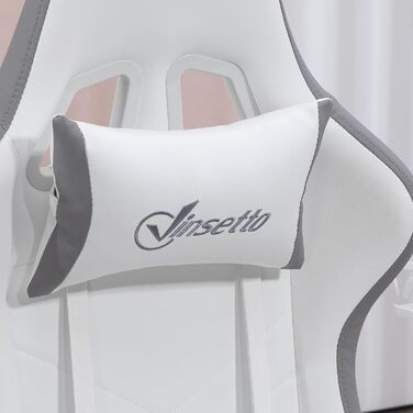 Крісло ігрове Vinsetto Ergonomic з регульованою підніжкою, спинкою 135°, підголівником та поперековою підтримкою, поворотне на 360°, PU шкіра, білий/сірий