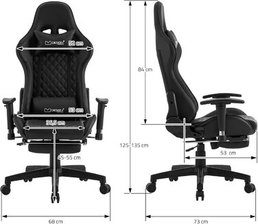 Ігрове крісло ML-Design, чорне, зі шкірозамінника, ергономічне, з підставкою для ніг та підтримкою