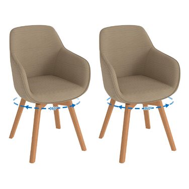 LEWE Комплект з 4 обертових стільців для їдальні з підлокітниками, 360° обертання, сучасна тканина Cord, кухонні стільці з дерев'яними ніжками та спинкою для вітальні, їдальні, спальні (4 шт.) (Хакі, 2 стільці для їдальні з дерев'яними ніжками)