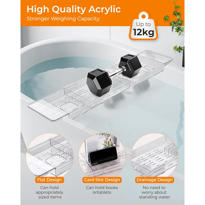 Підставка для ванни висувна, пластикова, з полицею для книг, водонепроникна, аксесуар для ванни (прозора)