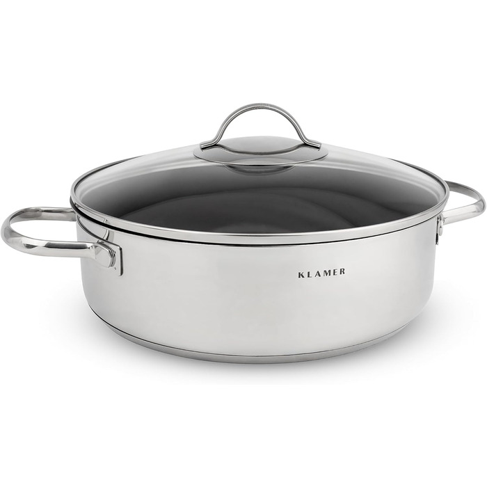 KLAMER Сковорода-гриль індукційна 28 см, сковорода для тушкування та стейків з нержавіючої сталі