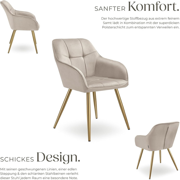 Тектейк® Комплект з 6 крісел з оксамиту для вітальні, їдальні, туалетного столика - бежево-золотий колір
