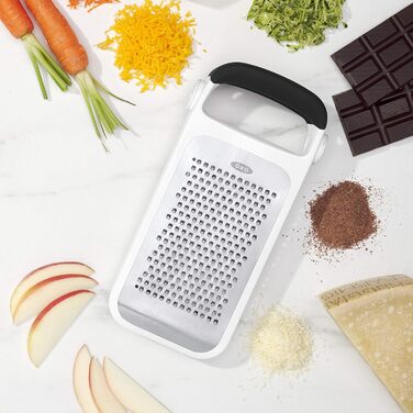 OXO Good Grips Двостороння тертка з контейнером для збору – для овочів та інших продуктів, срібна/чорна