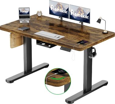 Електричний стіл Flamaker з регулюванням висоти 120x60 см, суцільна стільниця 25 мм, безщітковий мотор, стабільний ергономічний стіл, органайзер для кабелів, вінтажний коричневий