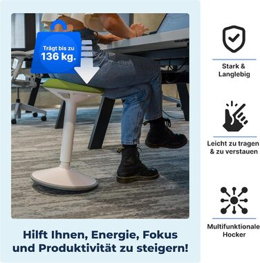 Ергономічний стілець-хокер для офісу та дому, регульована висота 55-80 см, зелений, з ефектом балансування