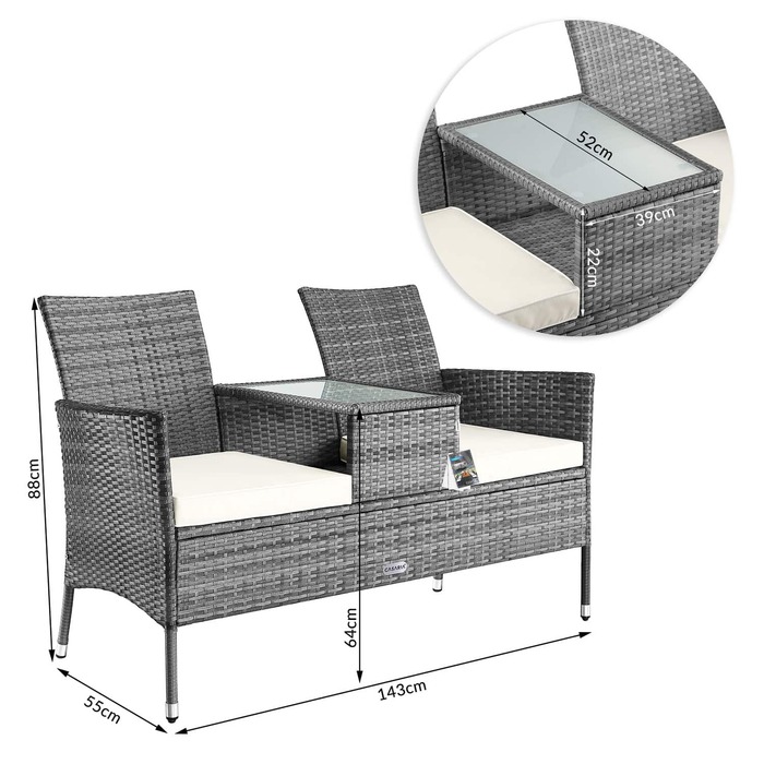 Лавка для кіно з поліротангу сіра/бежева 143x55x88см