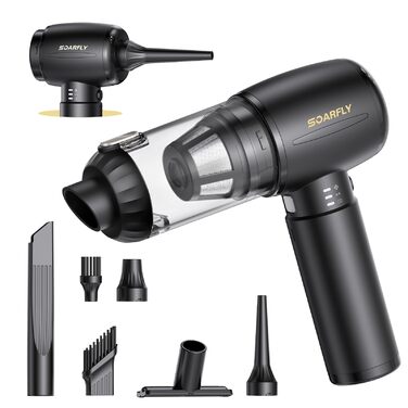 Акумуляторний ручний пилосос SoarFly 4 в 1, 25000Па, бездротовий міні-пилосос для авто, дому та ПК з безщітковим двигуном, LED-підсвіткою та набором щіток, чорний