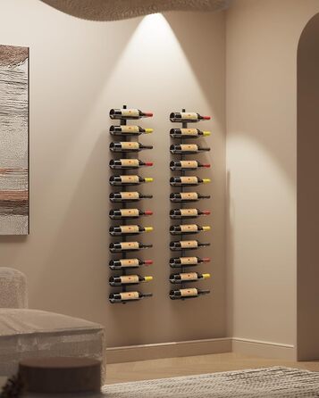 Настінна полиця для вина TJ.MOREE на 12 пляшок, дерев'яний винотримач для кухні, бару та їдальні, чорний комплект 8 шт.