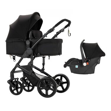 Дитяча коляска Reenborn 3 в 1, Buggy з двома режимами, алюмінієвий каркас, комплект, складна конструкція, колір Black