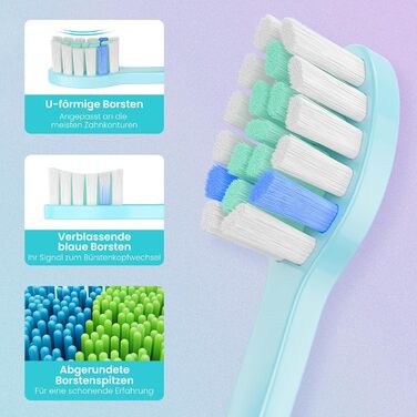 Електрична зубна щітка Yunchi, звукова, для дорослих та дітей - 40000 VPM, USB-C, 5 режимів, інтелектуальна функція, 8 насадок + чохол, блакитна Ycdz-y7