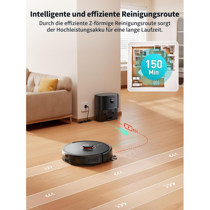 Робот-пилосос Airzeen Q10 Pro S з вологою, LiDAR-навігація, 5000Pa, для тварин, чорний