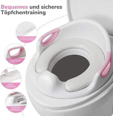 Дитяче сидіння на унітаз DEANIC з підставкою-сходинками, рожеве - для малюків від 1 до 6 років + 2 подушки та щітка