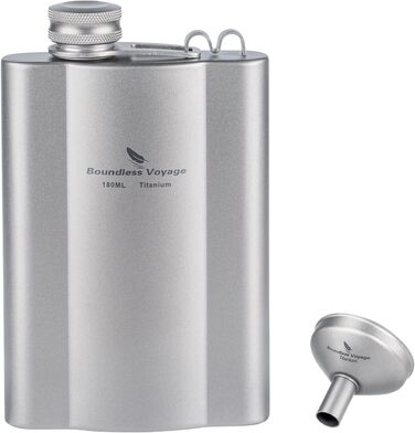 Плоский фляга iBasingo з титану 180мл: ультралегкий, портативний, для напоїв, з воронкою. Ti3071D/Ti3071d-180ml, срібляний