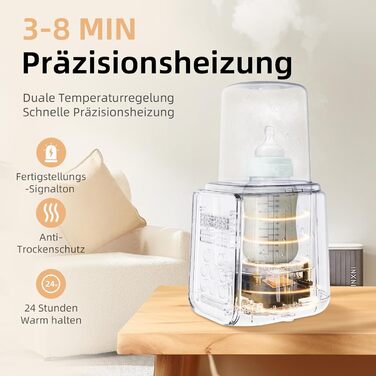 Портативний підігрівач для пляшечок, 500 мл – Швидкий нагрів за 3 хв, 24 год підтримки температури для сумішей та грудного молока (Сніжно-білий)
