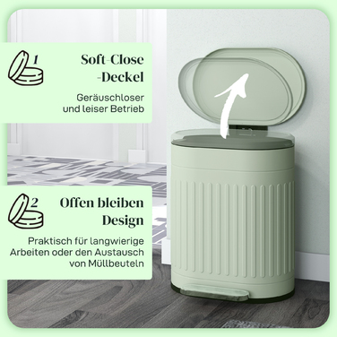 Відро для сміття 20л з педаллю та кришкою, знімним внутрішнім відром, функцією плавного закривання, 36,5 x 31,2 x 45 см, зелений колір