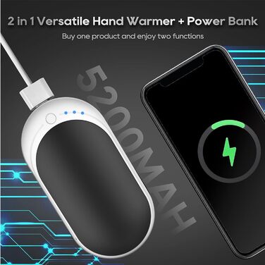 Електричний грієчка Feebee Handwärmer: USB-C, 5200 mAh, Power Bank, 3 режими нагріву, білий