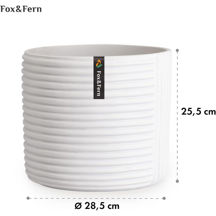 Горщик для квітів Fox & Fern Großer 30,5 см – стильний горщик з якісного полістоуну з 3D-текстурою та дренажним отвором. Великий горщик для дому (білий)