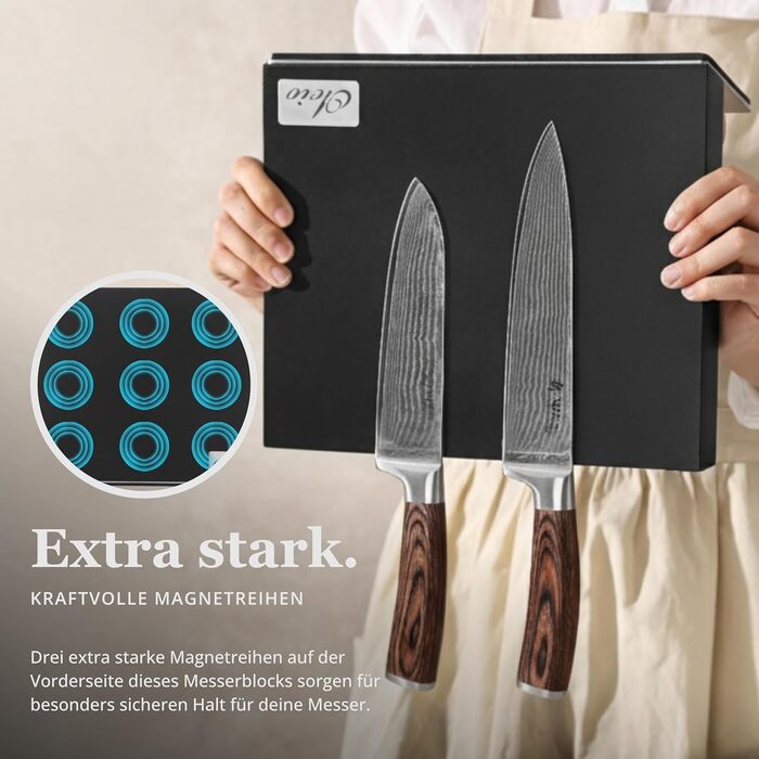 Магнітний тримач для ножів Oleio, чорний. Тримач без ножів з потужним магнітом, нержавіюча сталь, підставка для дамаських та кухонних ножів
